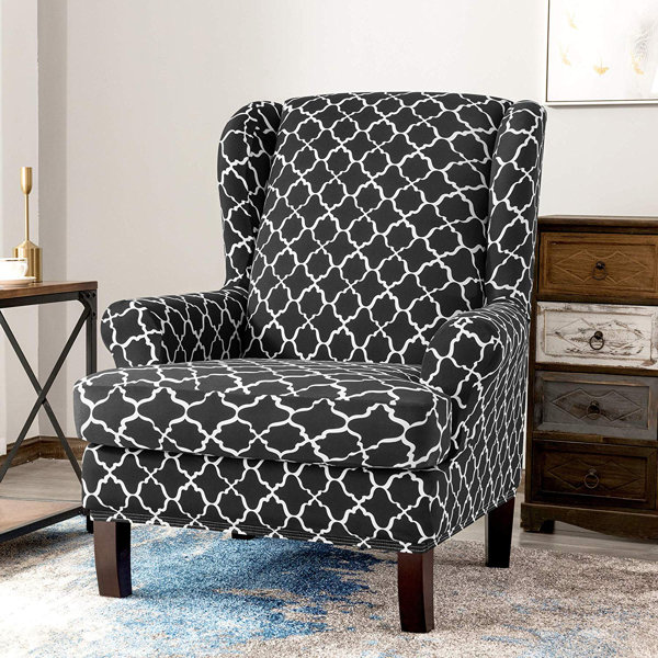 Alcott Hill Unique Printed Stretch Spandex Box Cushion Wingback
